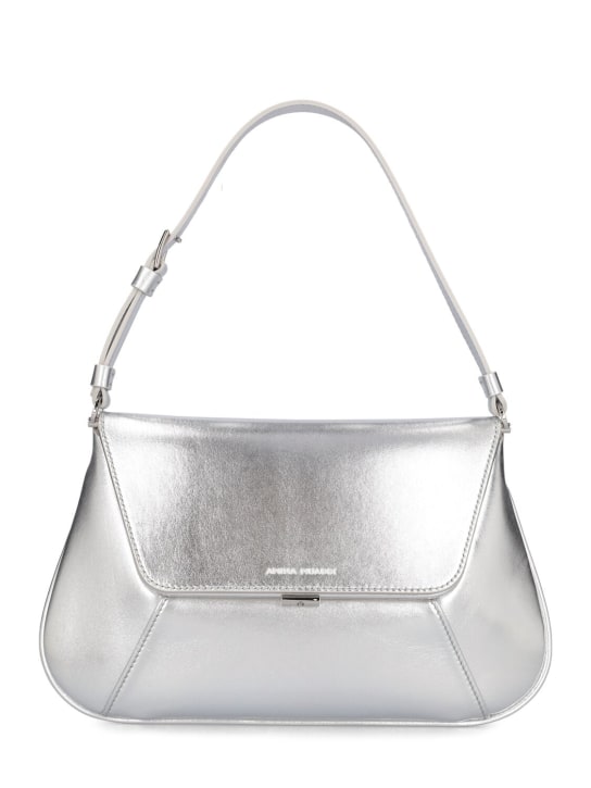 Amina Muaddi: Ami metallic nappa leather shoulder bag - Silver - women_0 | Luisa Via Roma