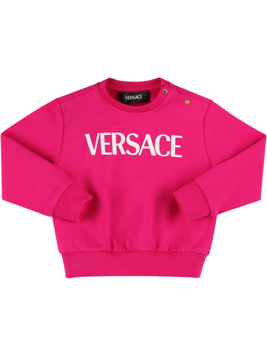Versace: Felpa in cotone stampato - Fucsia/Bianco - kids-girls_0 | Luisa Via Roma