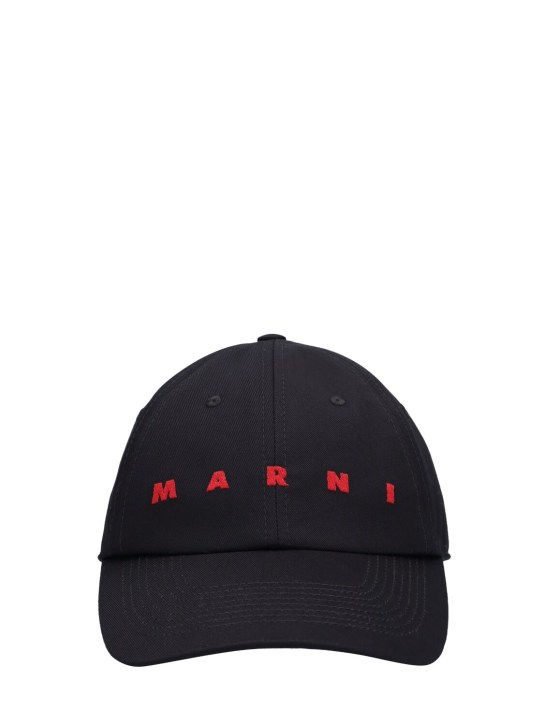 Marni: Logo棉质棒球帽 - 黑色 - men_0 | Luisa Via Roma
