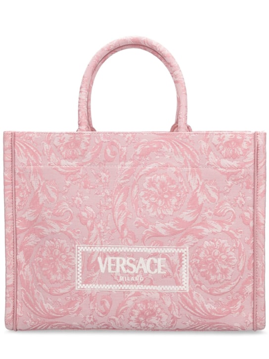 Versace: Große Tote aus Jacquard "Barocco" - Blasses Pink - women_0 | Luisa Via Roma