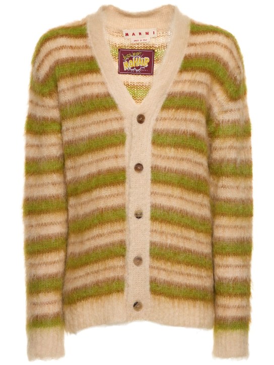 Marni: Iconic马海毛混纺针织开衫 - 绿色/米黄色 - men_0 | Luisa Via Roma