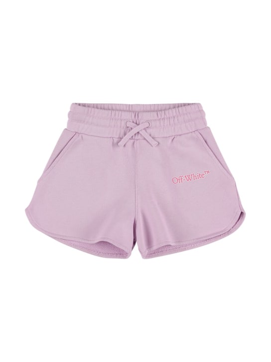 Off-White: Big Bookish cotton sweat shorts - Lilac - kids-girls_0 | Luisa Via Roma