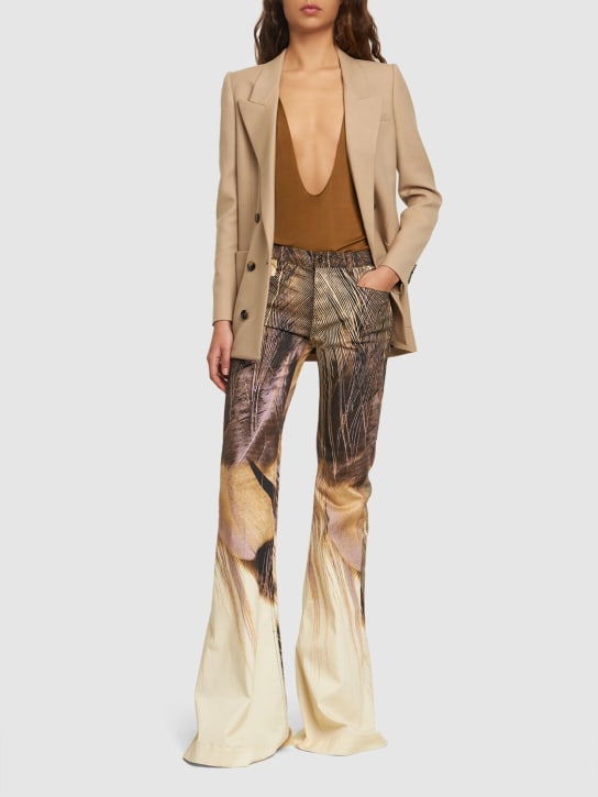 Roberto Cavalli: Pantalon évasé en drill de coton imprimé - Multi Marron - women_1 | Luisa Via Roma