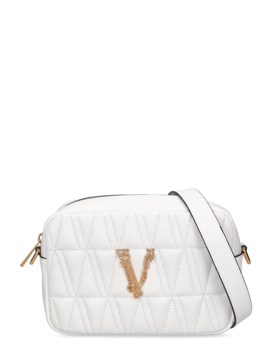 Versace: Quilted leather camera bag - Optic White - women_0 | Luisa Via Roma