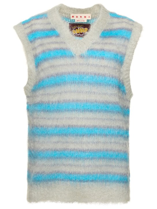 Marni: Iconic brushed mohair blend knit vest - Mavi/Gri - men_0 | Luisa Via Roma