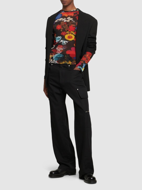 Moschino: Flower print long sleeve mesh top - Multicolor - men_1 | Luisa Via Roma
