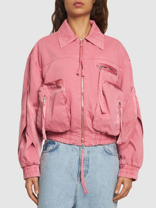 Blumarine: Cotton denim cargo bomber jacket - women_2 | Luisa Via Roma