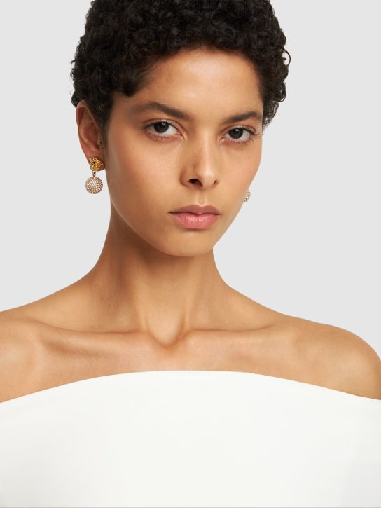 Versace: Logo crystal pendant earrings - Gold/Crystal - women_1 | Luisa Via Roma