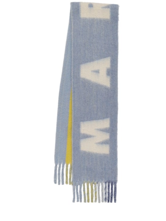 Marni: Bufanda de mezcla de lana con logo - Azul - men_0 | Luisa Via Roma