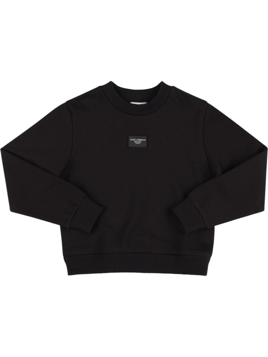 Dolce&Gabbana: Sweat-shirt en coton à logo - Noir - kids-girls_0 | Luisa Via Roma