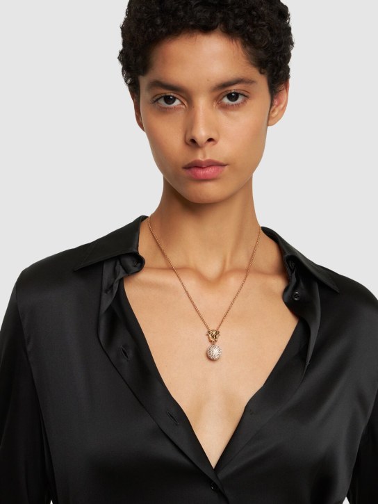 Versace: Collier avec cristaux à logo - Or/Cristal - women_1 | Luisa Via Roma