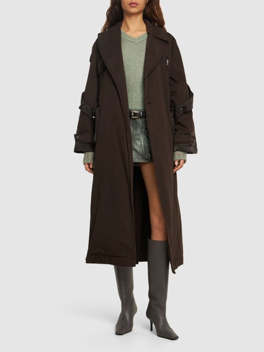 Blumarine: Cotton gabardine belted trench coat - Dark Brown - women_1 | Luisa Via Roma