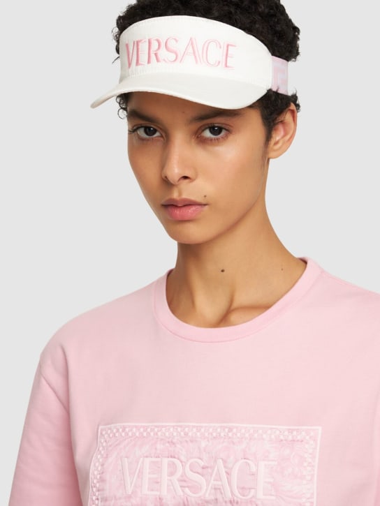 Versace: 棉质斜纹遮阳帽 - 白色/粉色 - kids-girls_1 | Luisa Via Roma