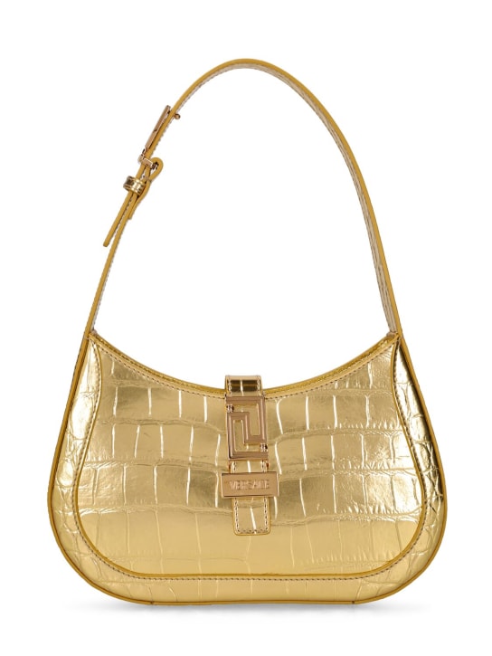 Versace: Small embossed leather hobo bag - Gold - women_0 | Luisa Via Roma