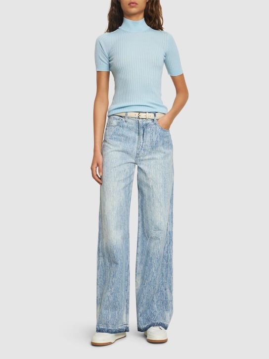 Amiri: Jeans anchos de denim con cintura alta - Azul - women_1 | Luisa Via Roma