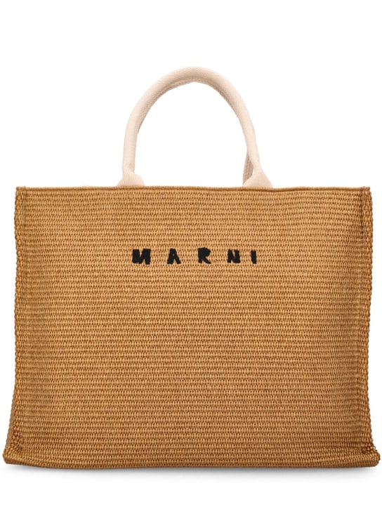 Marni: Medium logo raffia effect tote bag - men_0 | Luisa Via Roma