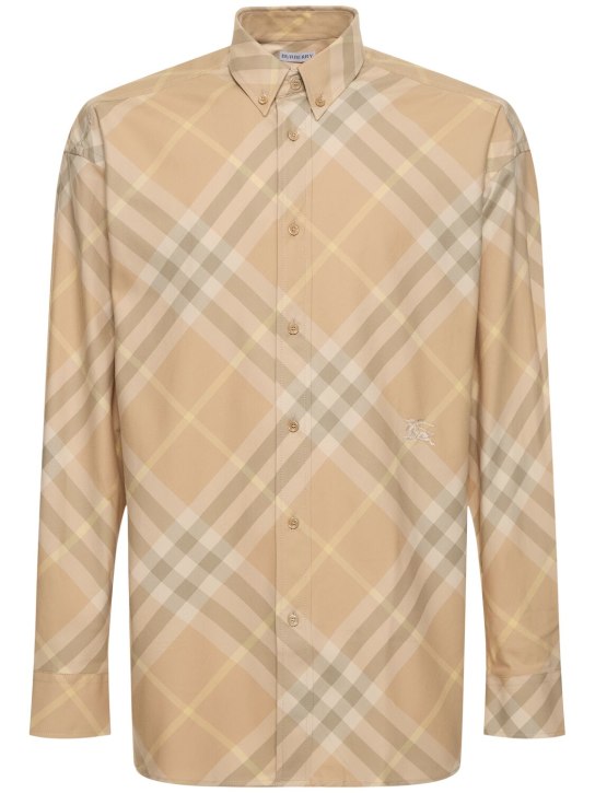 Burberry: Camicia in cotone check con logo - Flax - men_0 | Luisa Via Roma