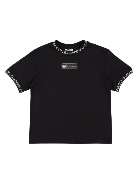 Dolce&Gabbana: Printed cotton jersey t-shirt - Siyah - kids-boys_0 | Luisa Via Roma