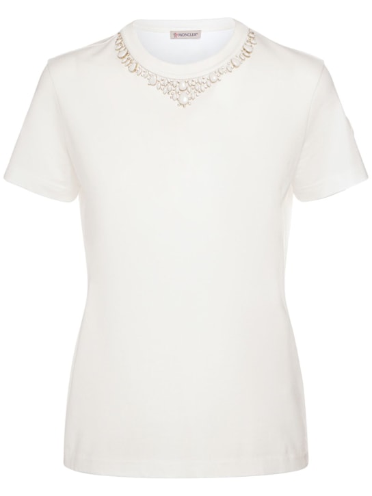 Moncler: Cotton jersey t-shirt - Beyaz - women_0 | Luisa Via Roma