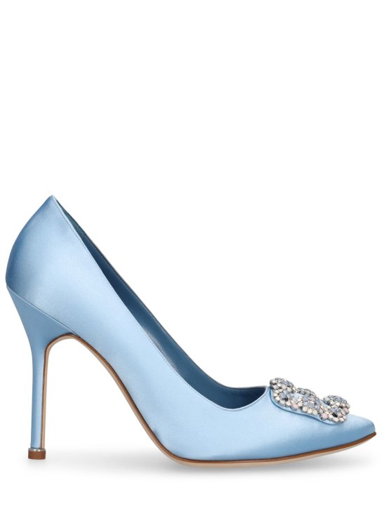 Manolo Blahnik: Zapatos de tacón Hangisi de satén 105mm - Azul Claro - women_0 | Luisa Via Roma
