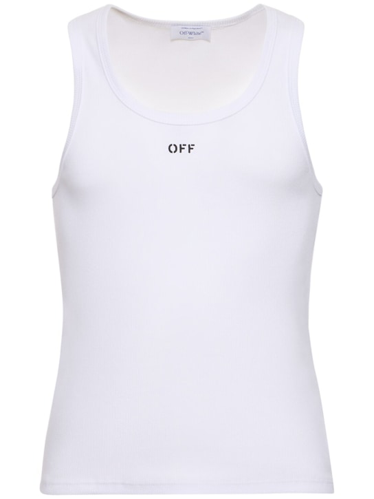 Off-White: Off Stamp cotton blend tank top - Beyaz - men_0 | Luisa Via Roma