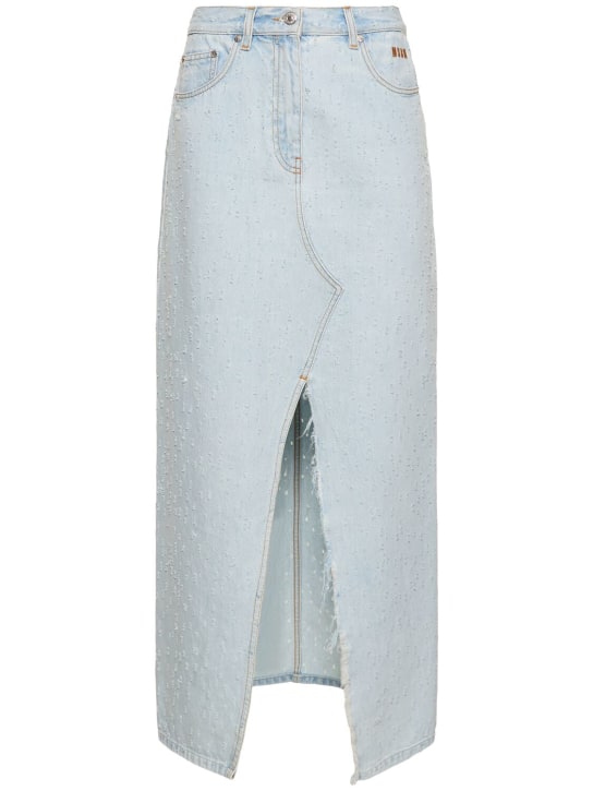 MSGM: Cotton denim midi skirt - Açık Mavi - women_0 | Luisa Via Roma
