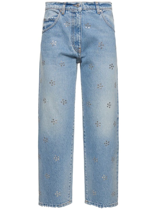 MSGM: Cotton denim crop jeans - Light Blue - women_0 | Luisa Via Roma