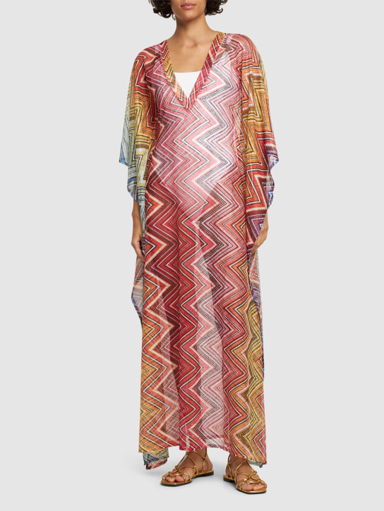 Missoni: Robe caftan longue imprimé chevrons à col en V - Multicolore - women_1 | Luisa Via Roma