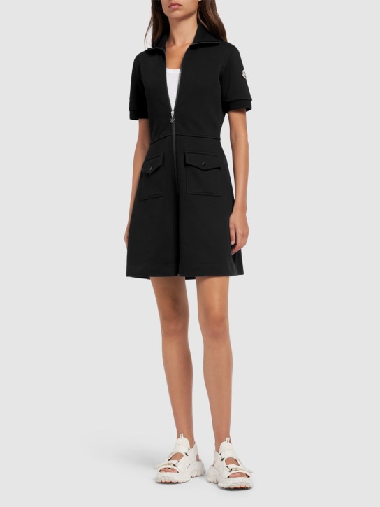 Moncler: Stretch cotton blend piquet polo dress - Black - women_1 | Luisa Via Roma