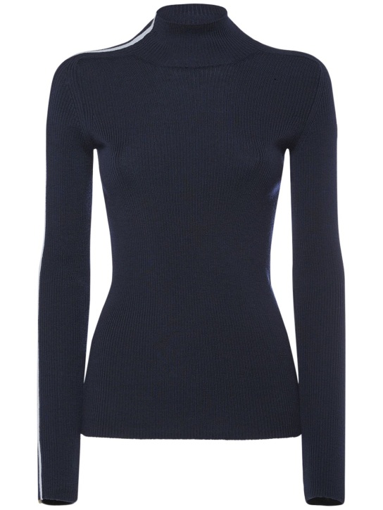 Moncler: Suéter de lana con cuello vuelto - Azul Marino - women_0 | Luisa Via Roma
