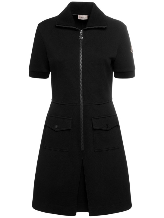 Moncler: Stretch cotton blend piquet polo dress - Black - women_0 | Luisa Via Roma