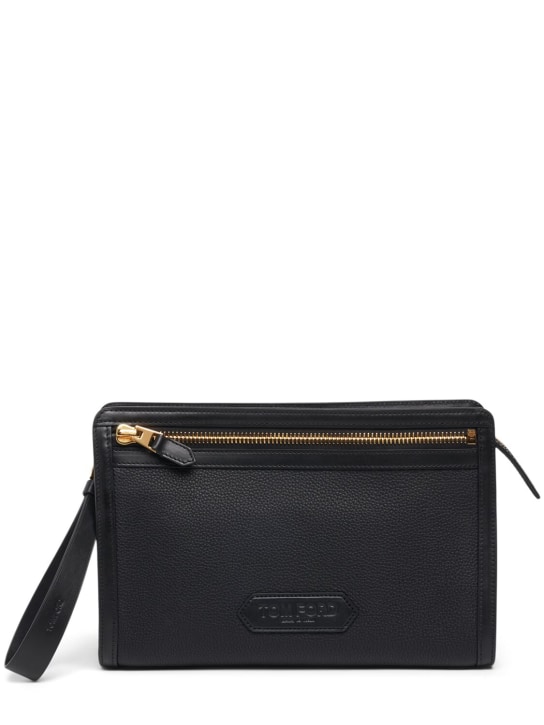 Tom Ford: Buckley Line grained leather pouch - Black - men_0 | Luisa Via Roma