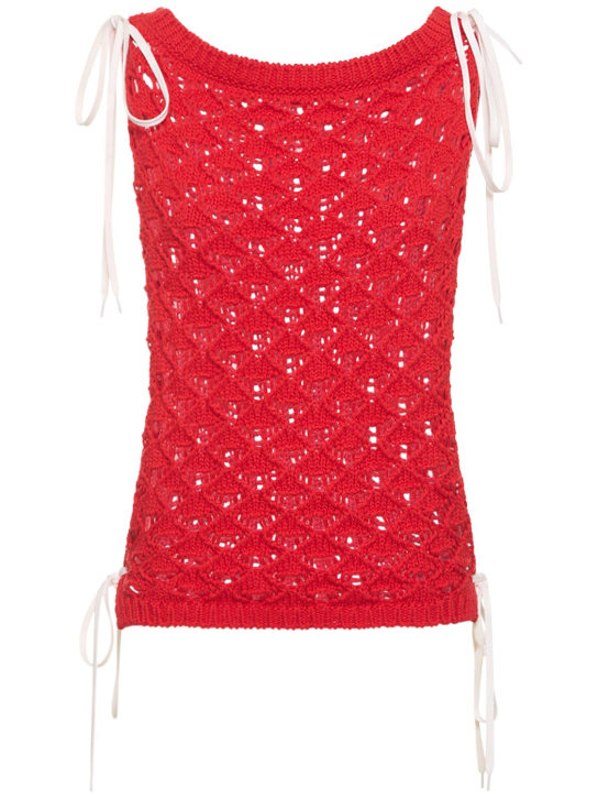 MSGM: Openwork cotton lace sleeveless top - Kırmızı - women_0 | Luisa Via Roma