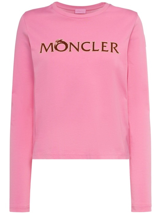 Moncler: Camiseta de algodón con manga larga - Rosa - women_0 | Luisa Via Roma