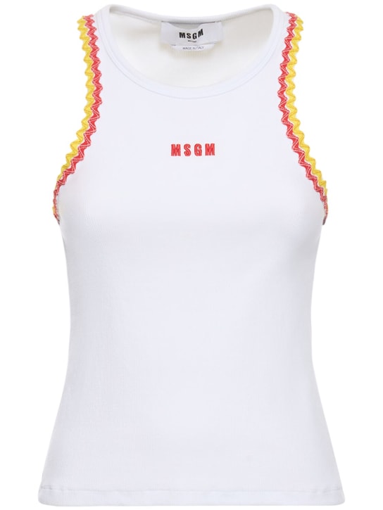 MSGM: Tank top de jersey de algodón con logo - Blanco Óptico - women_0 | Luisa Via Roma