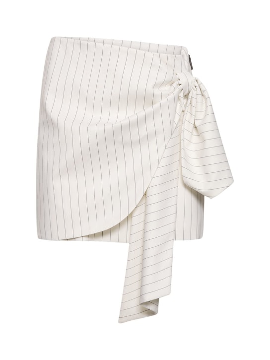 MSGM: Pinstriped wool mini skirt w/bow - Beyaz - women_0 | Luisa Via Roma
