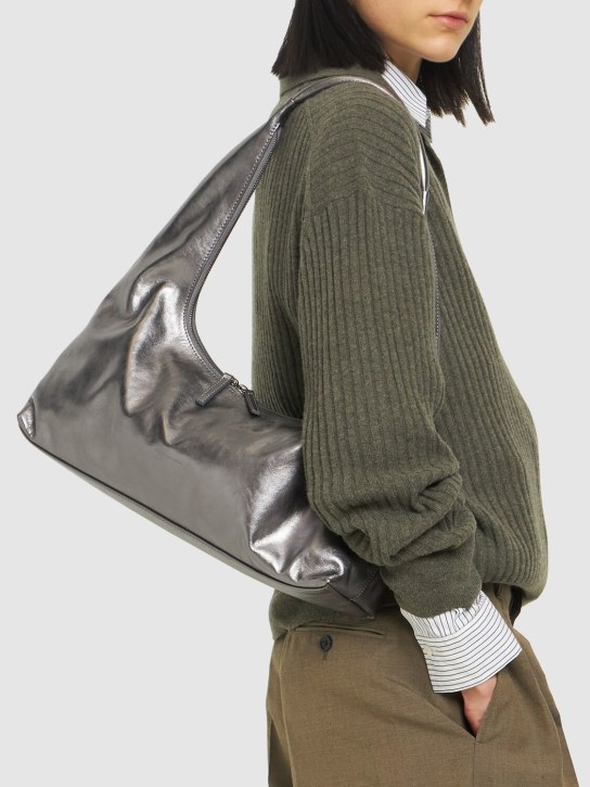 Marge Sherwood: Large Hobo plain leather shoulder bag - Metallic Grey - women_1 | Luisa Via Roma