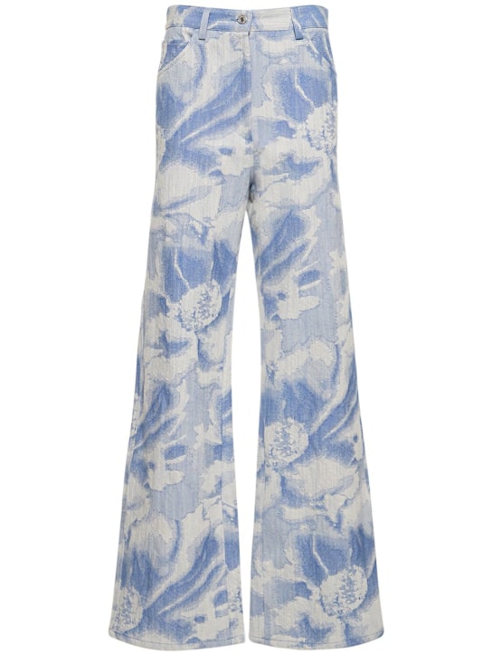 MSGM: Pantalones de mezcla de algodón estampados - Azul Claro - women_0 | Luisa Via Roma