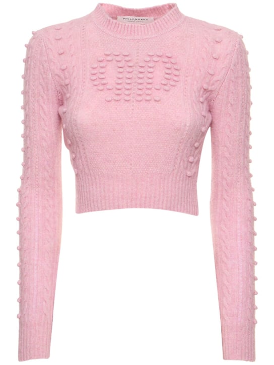 Philosophy Di Lorenzo Serafini: Merino blend wool cropped sweater - Pink - women_0 | Luisa Via Roma