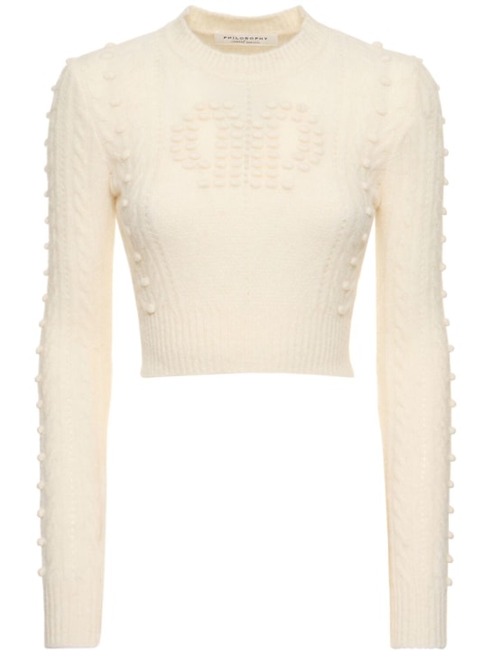 Philosophy Di Lorenzo Serafini: Merino blend wool cropped sweater - White - women_0 | Luisa Via Roma