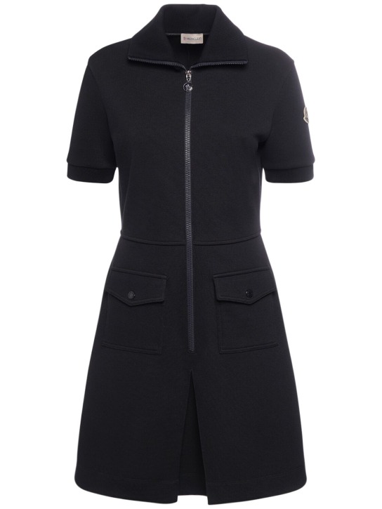 Moncler: Stretch cotton blend piquet polo dress - Navy - women_0 | Luisa Via Roma