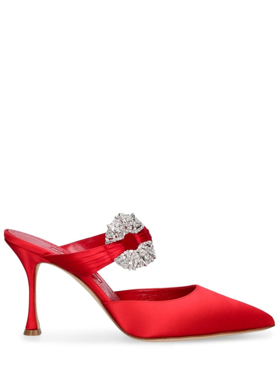 Manolo Blahnik: Zapatos mules de satén 90mm - Rojo Brillante - women_0 | Luisa Via Roma