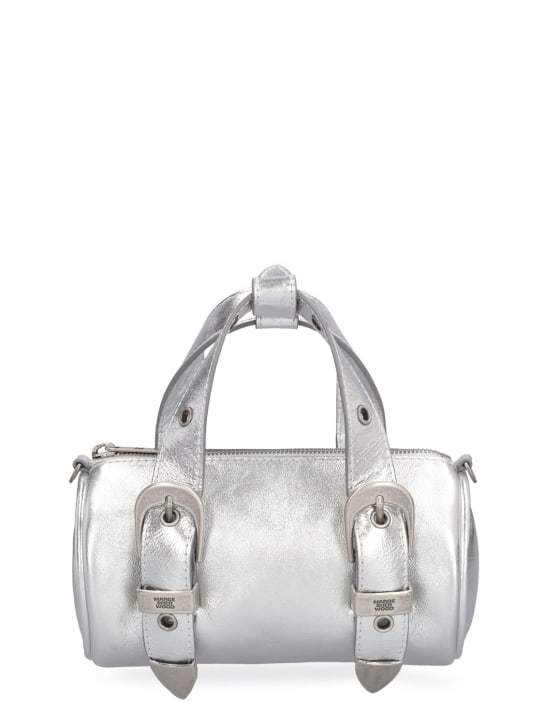 Marge Sherwood: Belted Log suede top handle bag - Silver - women_0 | Luisa Via Roma