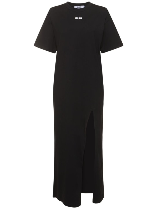 MSGM: コットンTシャツドレス - ブラック - women_0 | Luisa Via Roma
