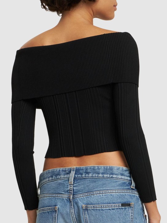 Self-portrait: Rib knit viscose top - Black - women_2 | Luisa Via Roma