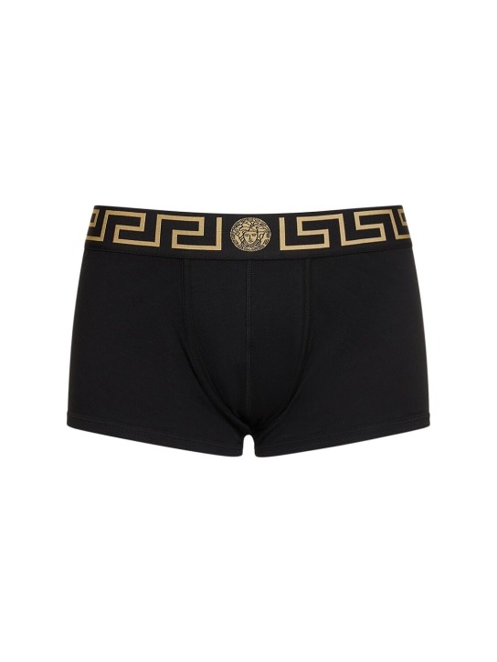 Versace Underwear: Boxer aus Jersey mit Logo - Schwarz/Gold - men_0 | Luisa Via Roma