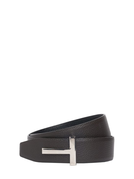 Tom Ford: 4cm Reversible leather T belt - Black/Brown - men_0 | Luisa Via Roma