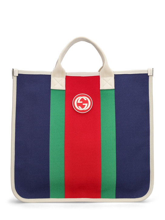 Gucci: Maxi Web cotton tote bag - Multicolor - kids-boys_0 | Luisa Via Roma