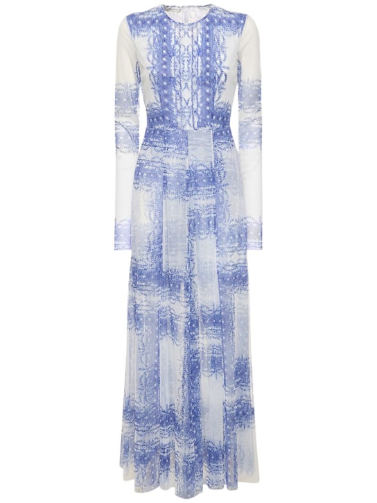 Philosophy Di Lorenzo Serafini: Printed tulle long dress - White/Blue - women_0 | Luisa Via Roma