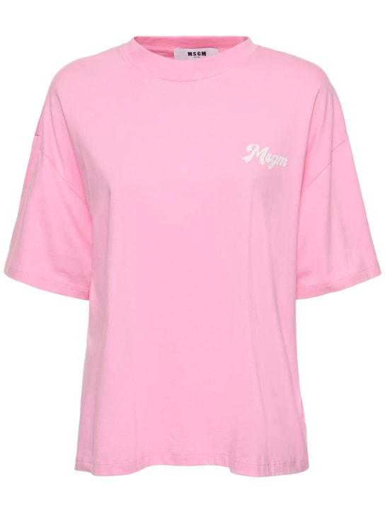 MSGM: Camiseta de algodón con logo - Rosa - women_0 | Luisa Via Roma